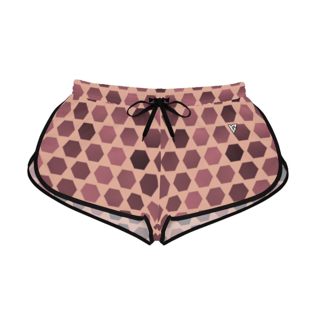 Women's Rose Gold Hex Grid Relaxed Shorts — All-Over Print Running & Workout Shorts