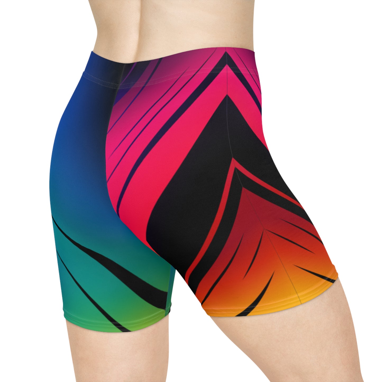 Women Dual Spectrum Biker Shorts | Blue & Sunset Gradient Geometric Activewear