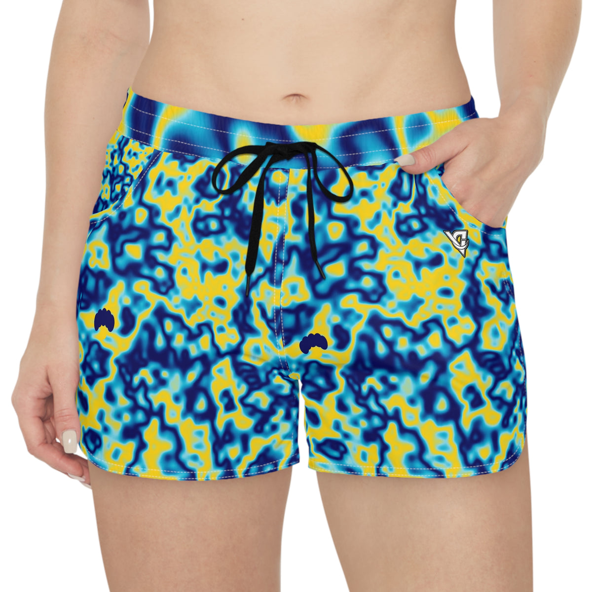 Yoga Cobalt Spark Marble Flow Women's Athletic Shorts with Pockets