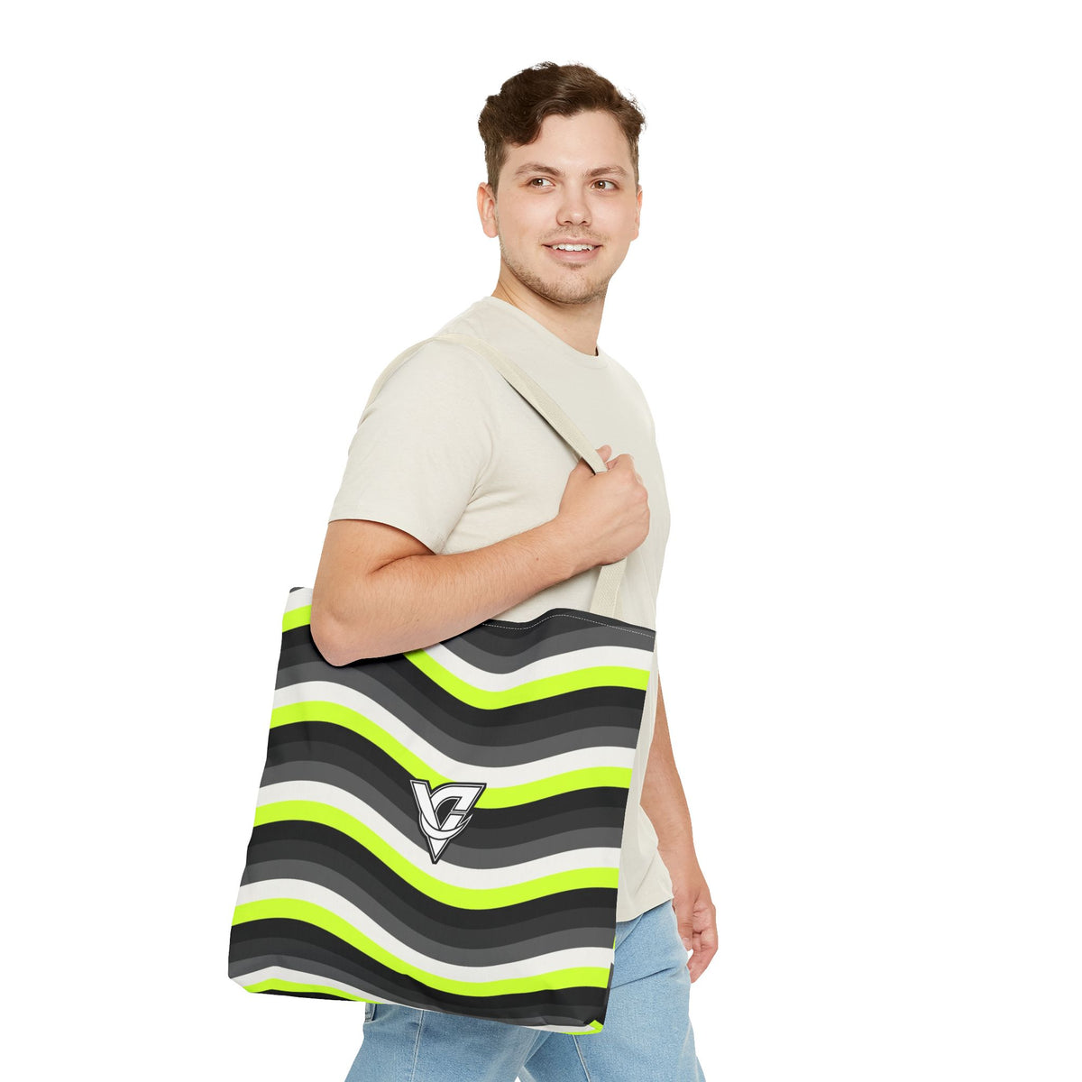 Graphite Wave Tote Bag — All-Over Print Gym & Everyday Tote