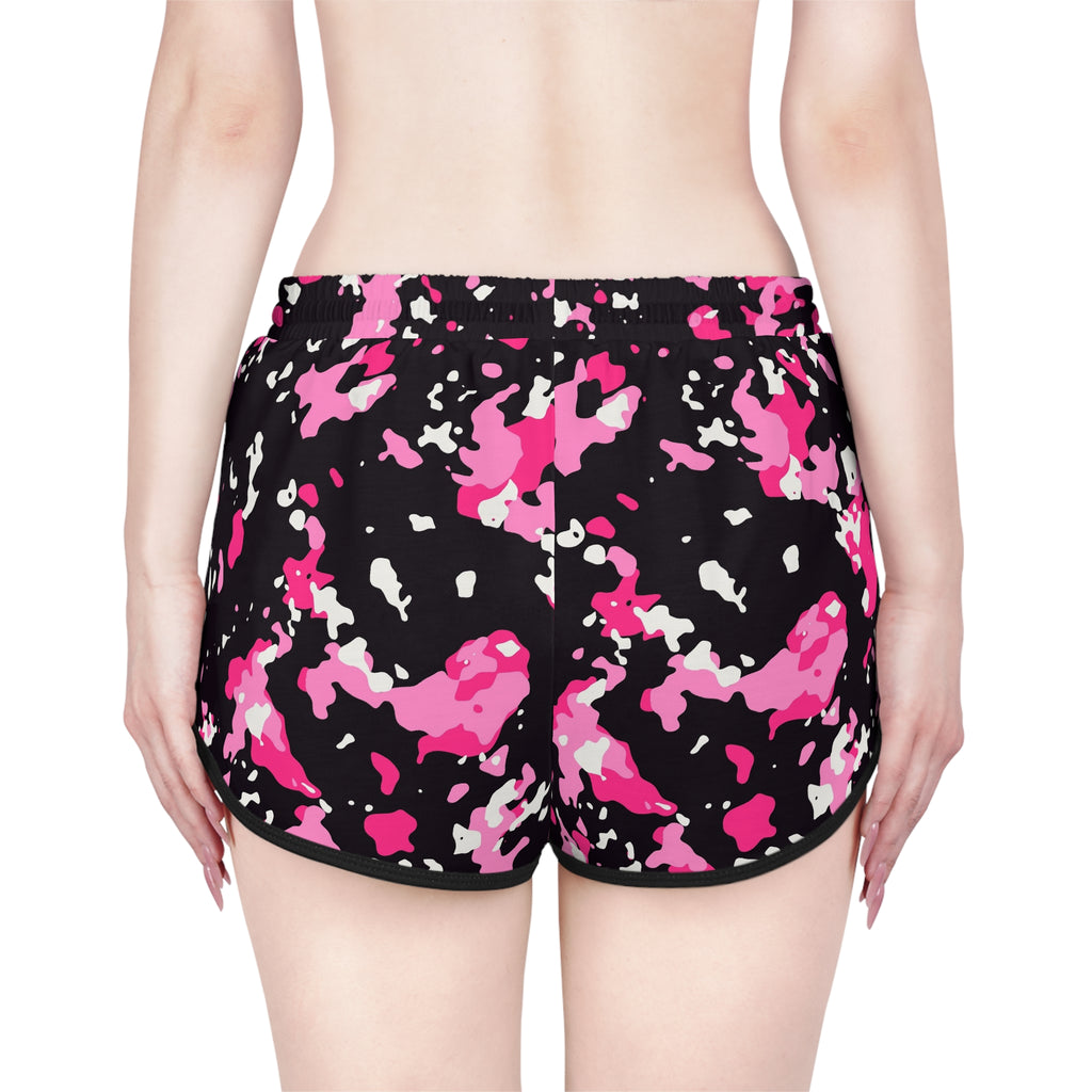 Women's Hot Pink Splatter Relaxed Shorts — All-Over Print Running & Workout Shorts