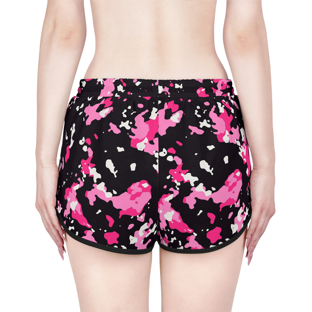 Women's Hot Pink Splatter Relaxed Shorts — All-Over Print Running & Workout Shorts