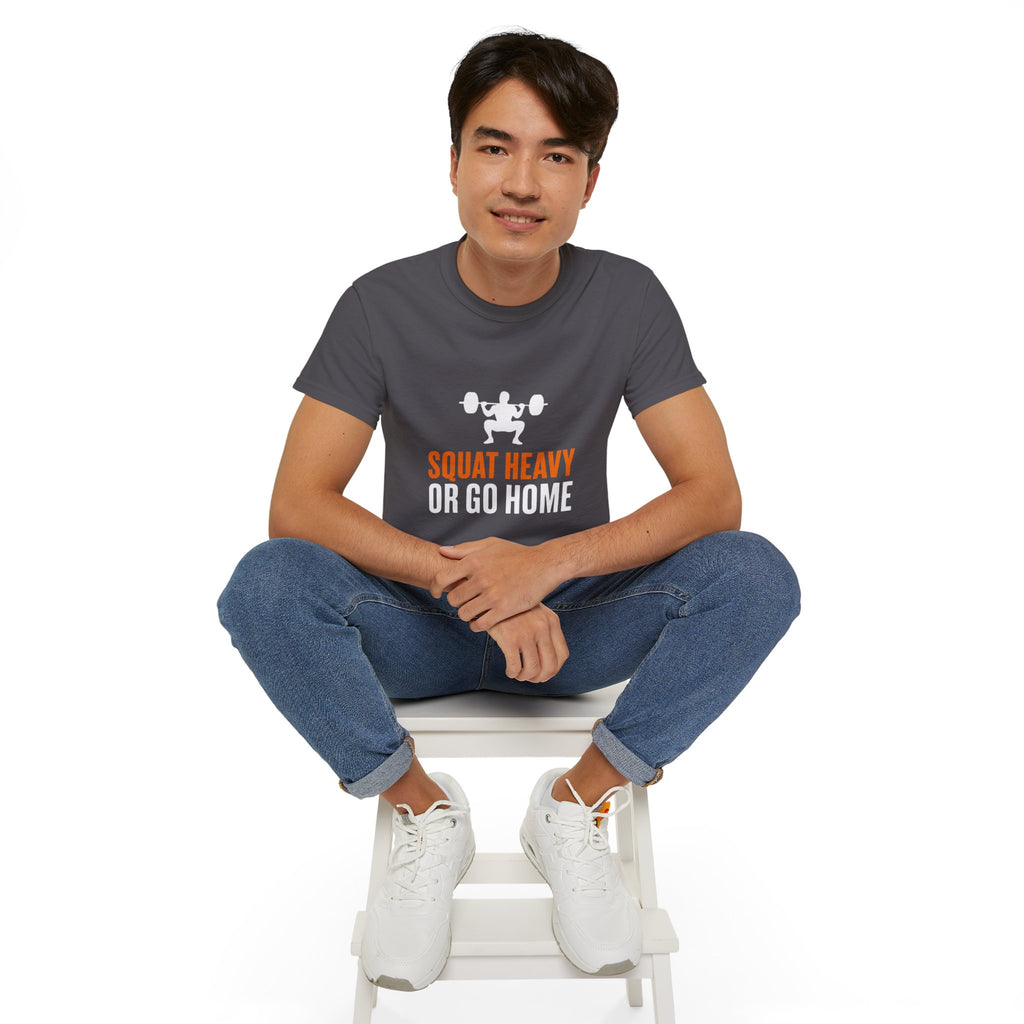 Squat Heavy Tee — Bold Orange Gym Shirt for Weightlifters & CrossFit
