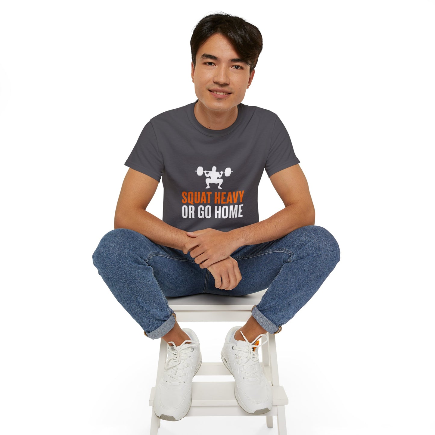 Squat Heavy Tee — Bold Orange Gym Shirt for Weightlifters & CrossFit