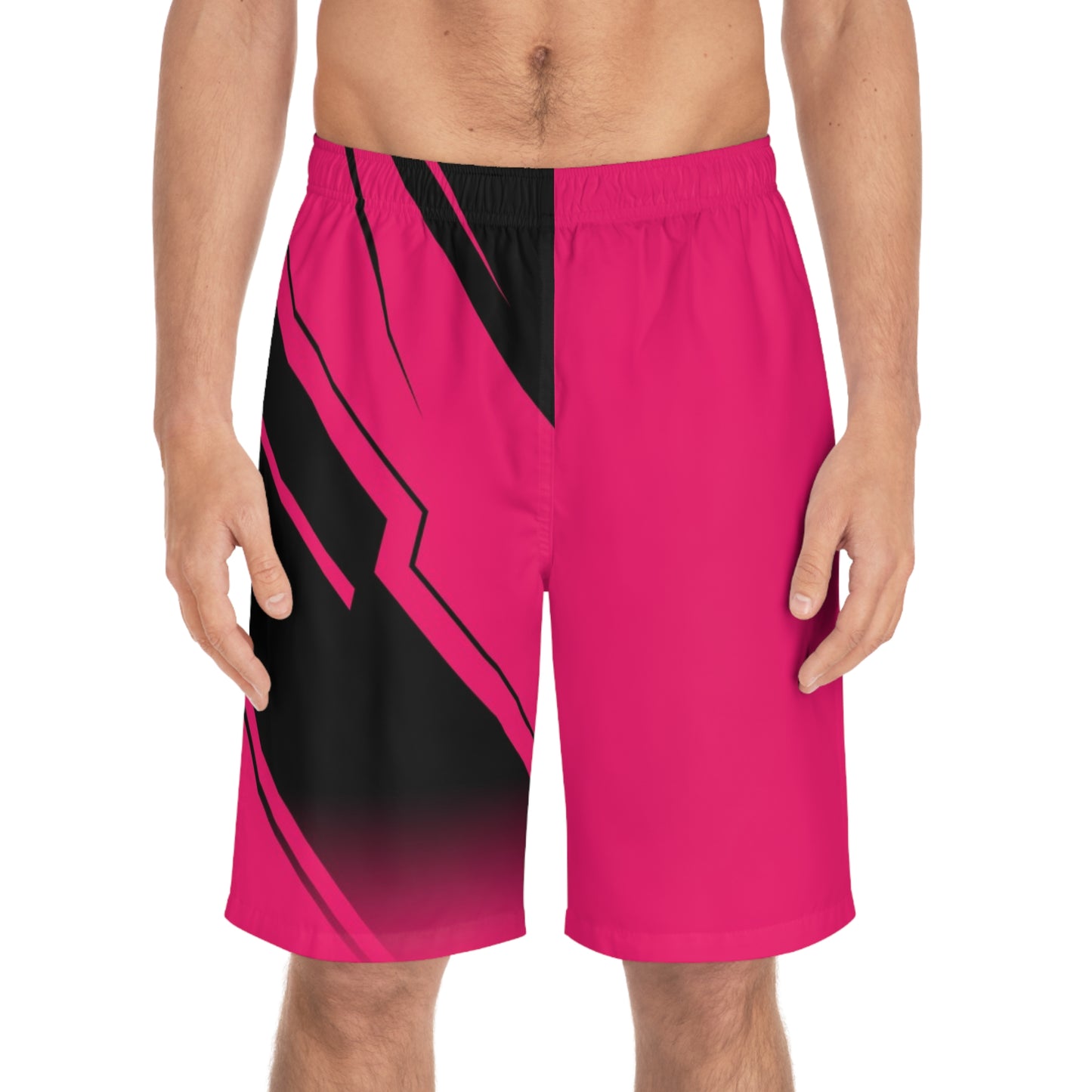 Men's Neon Pink Board Shorts | Bold Geometric