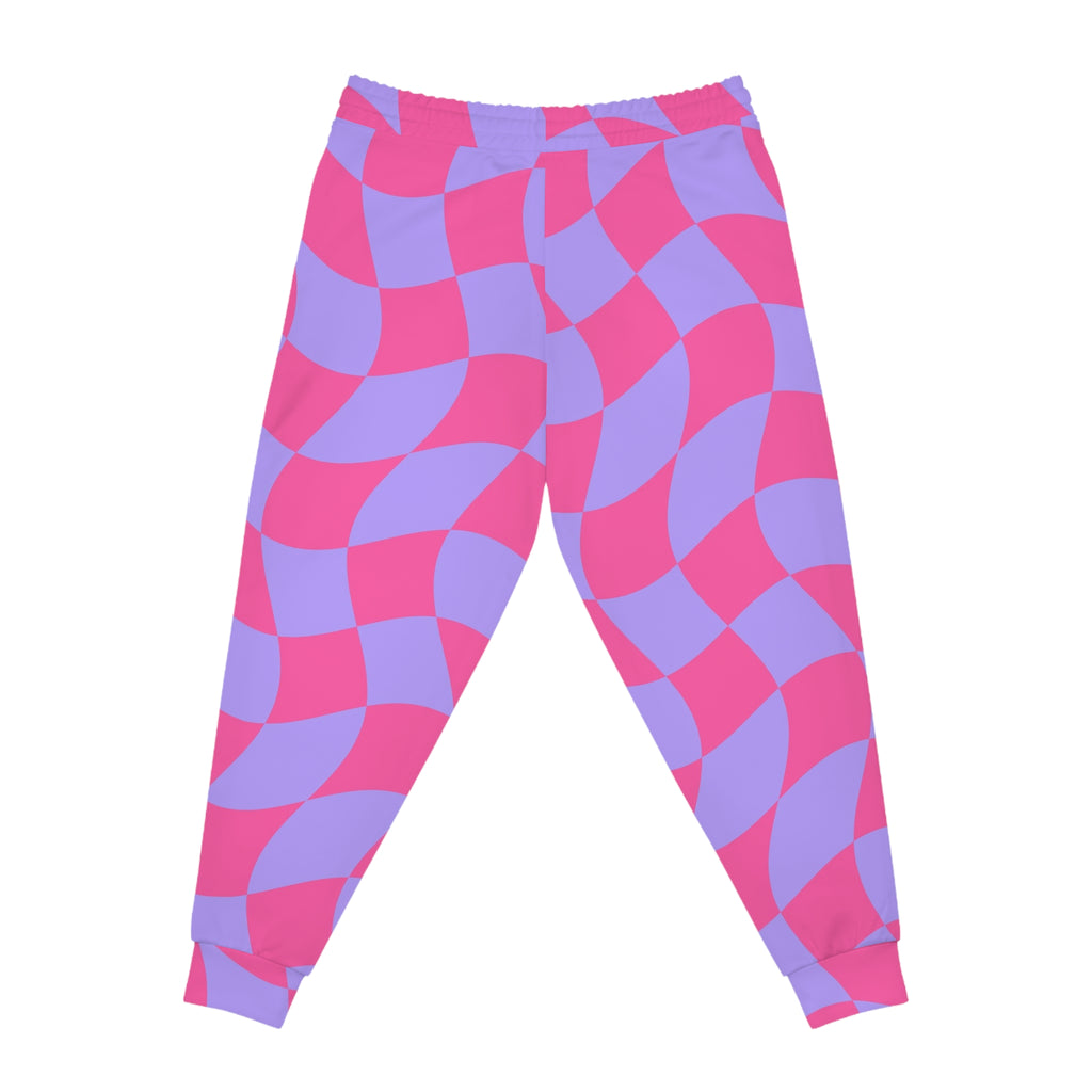 Women's Wavy Check Joggers – Colorful All-Over Print Athletic Jogger Pants