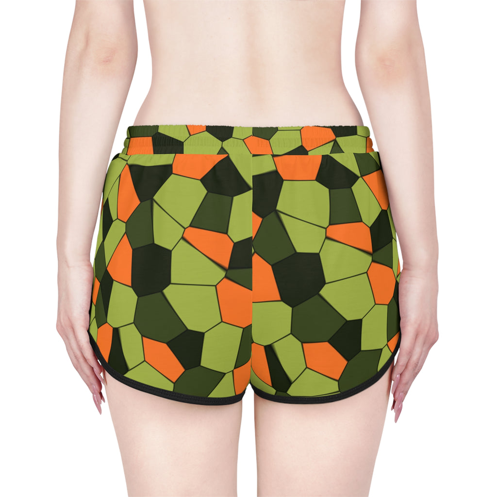 Women's Moss Flame Mosaic Relaxed Shorts — All-Over Print Running & Workout Shorts