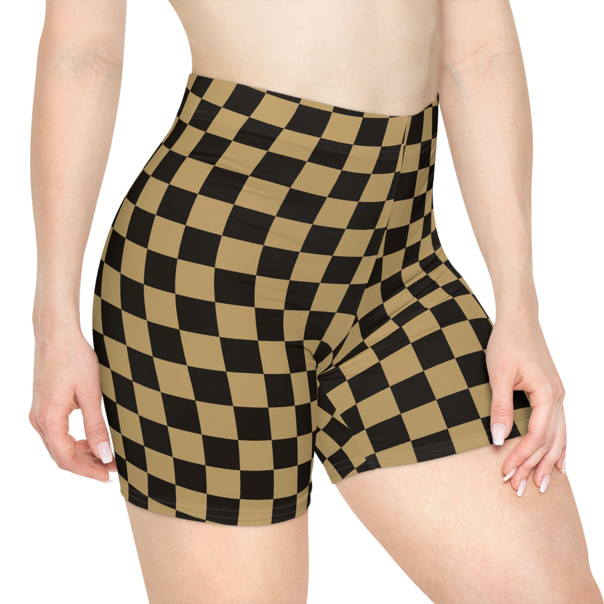 Sandstorm Warp Check Women's Biker Shorts — High-Waist Workout Shorts