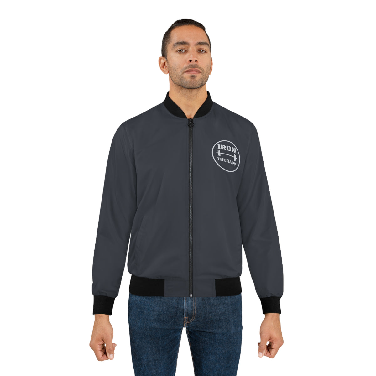 Men's Iron Therapy Bomber Jacket – Gunmetal Motivational Gym Jacket