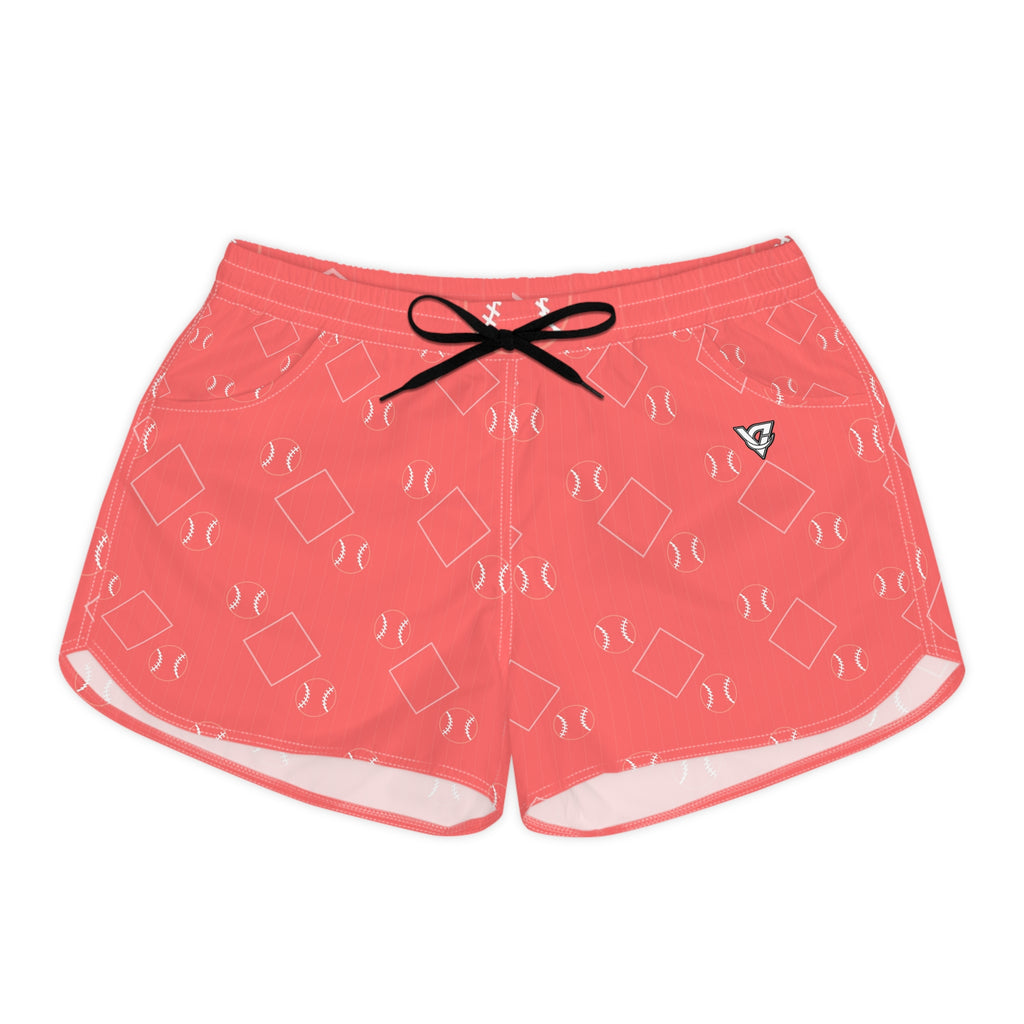 Baseball & Softball Hot Coral Diamond Stitch Women's Athletic Shorts with Pockets