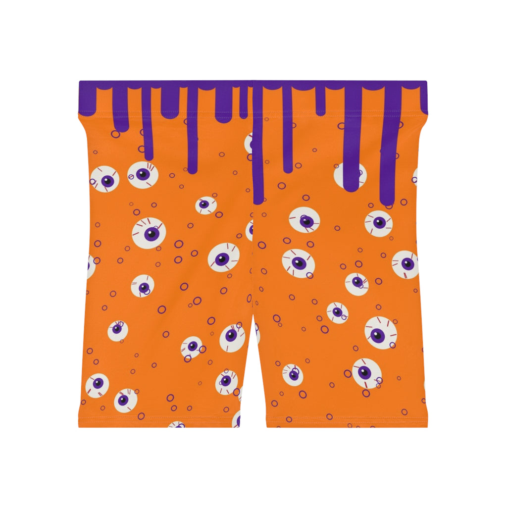 Halloween Pumpkin Orange Slime Drip Women's Biker Shorts — High-Waist Workout Shorts