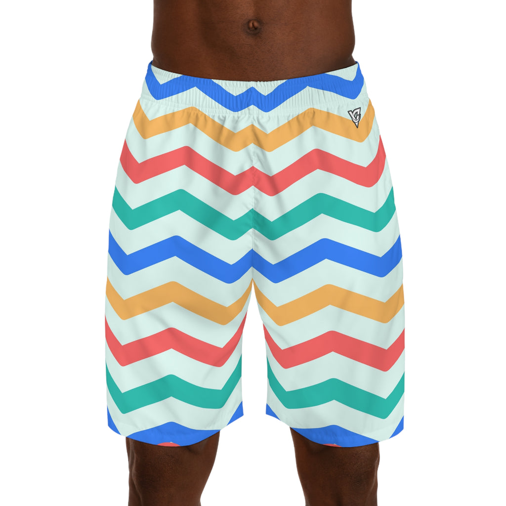 Pickleball Sea Glass Chevron Rush Men's Athletic Shorts with Pockets