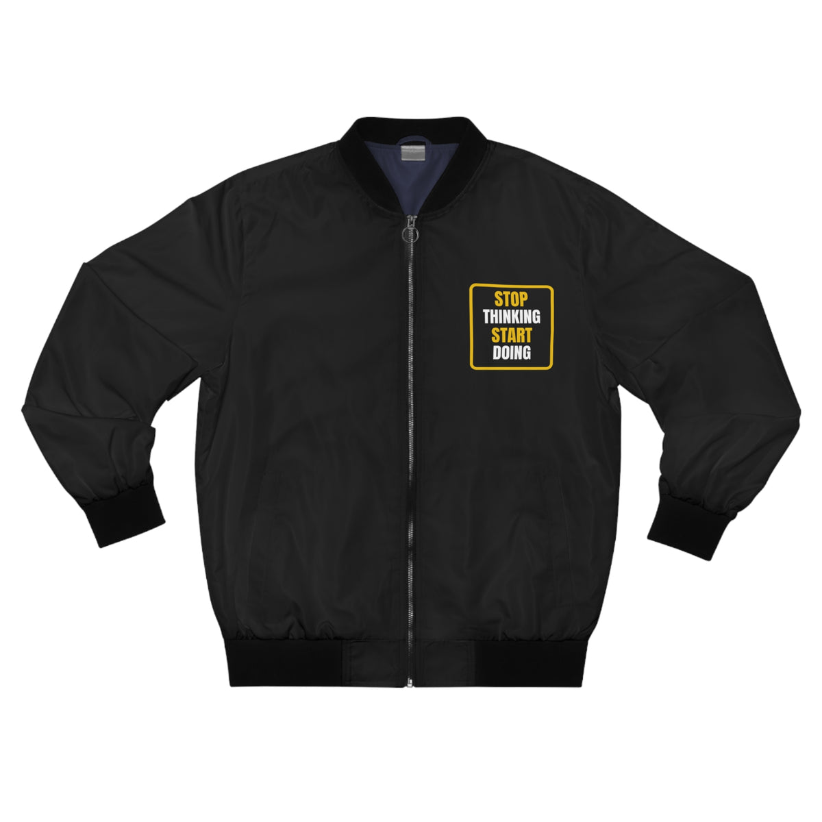 Men's Stop Thinking Start Doing Bomber Jacket – Black Motivational Gym Jacket