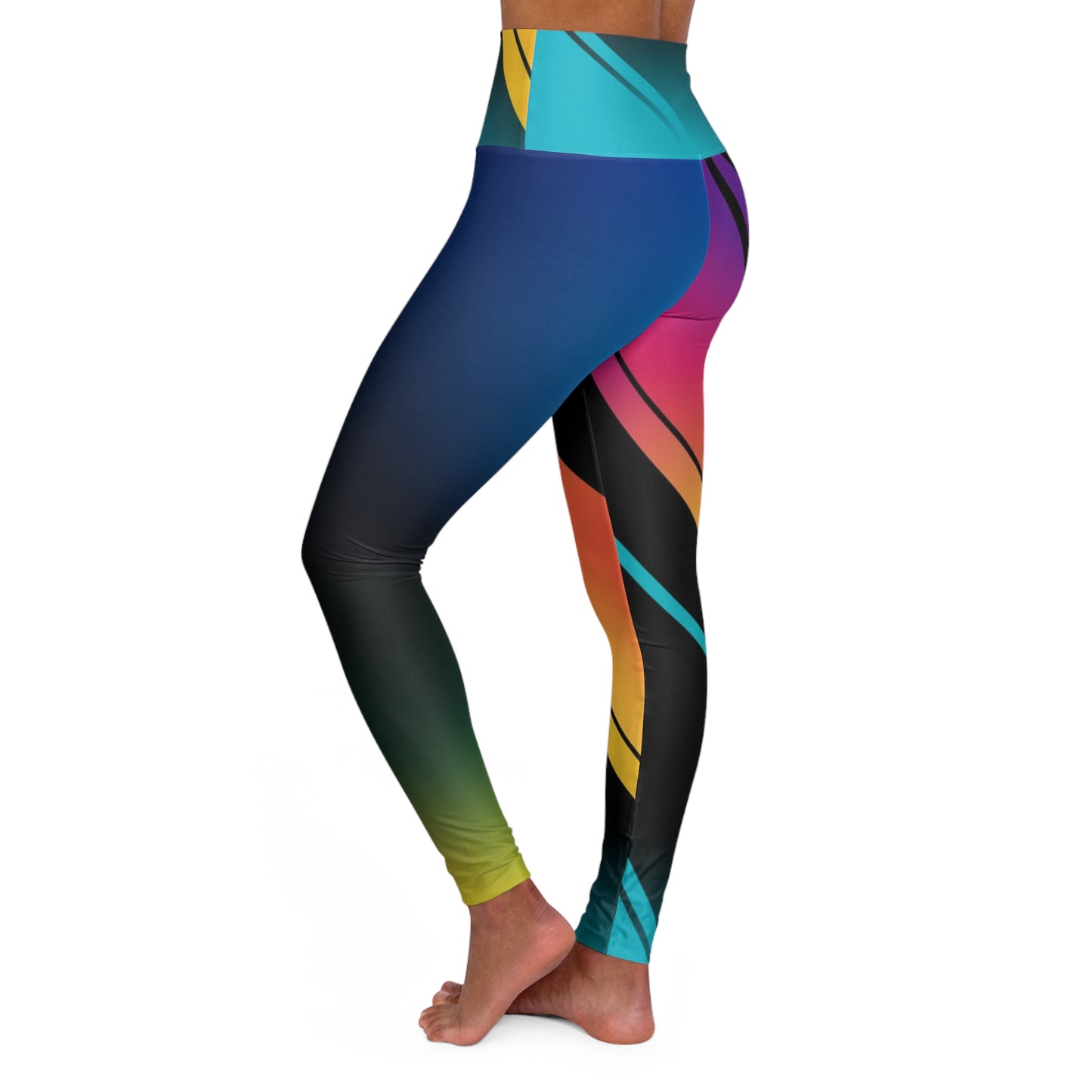 High-Waisted Yoga Leggings — Abstract Colorwave AOP