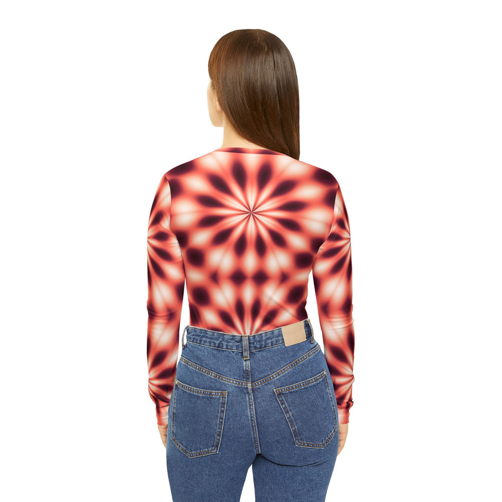 Coral Kaleidoscope Women's Long Sleeve V-Neck Athletic Top