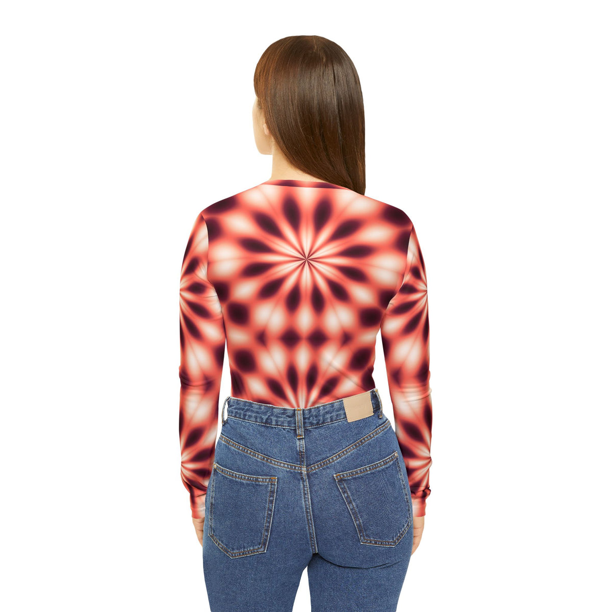 Coral Kaleidoscope Women's Long Sleeve V-Neck Athletic Top