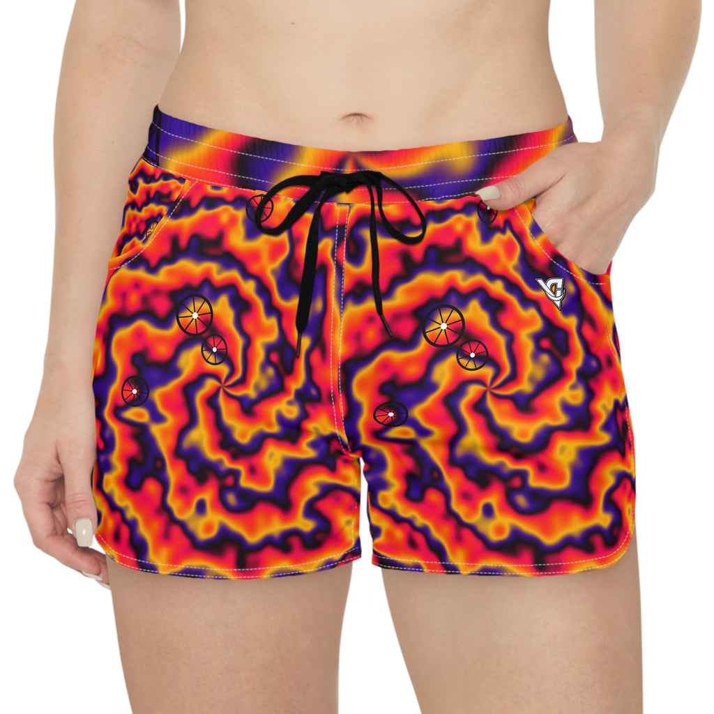 Cycling Hot Lava Tie-Dye Spin Women's Athletic Shorts with Pockets