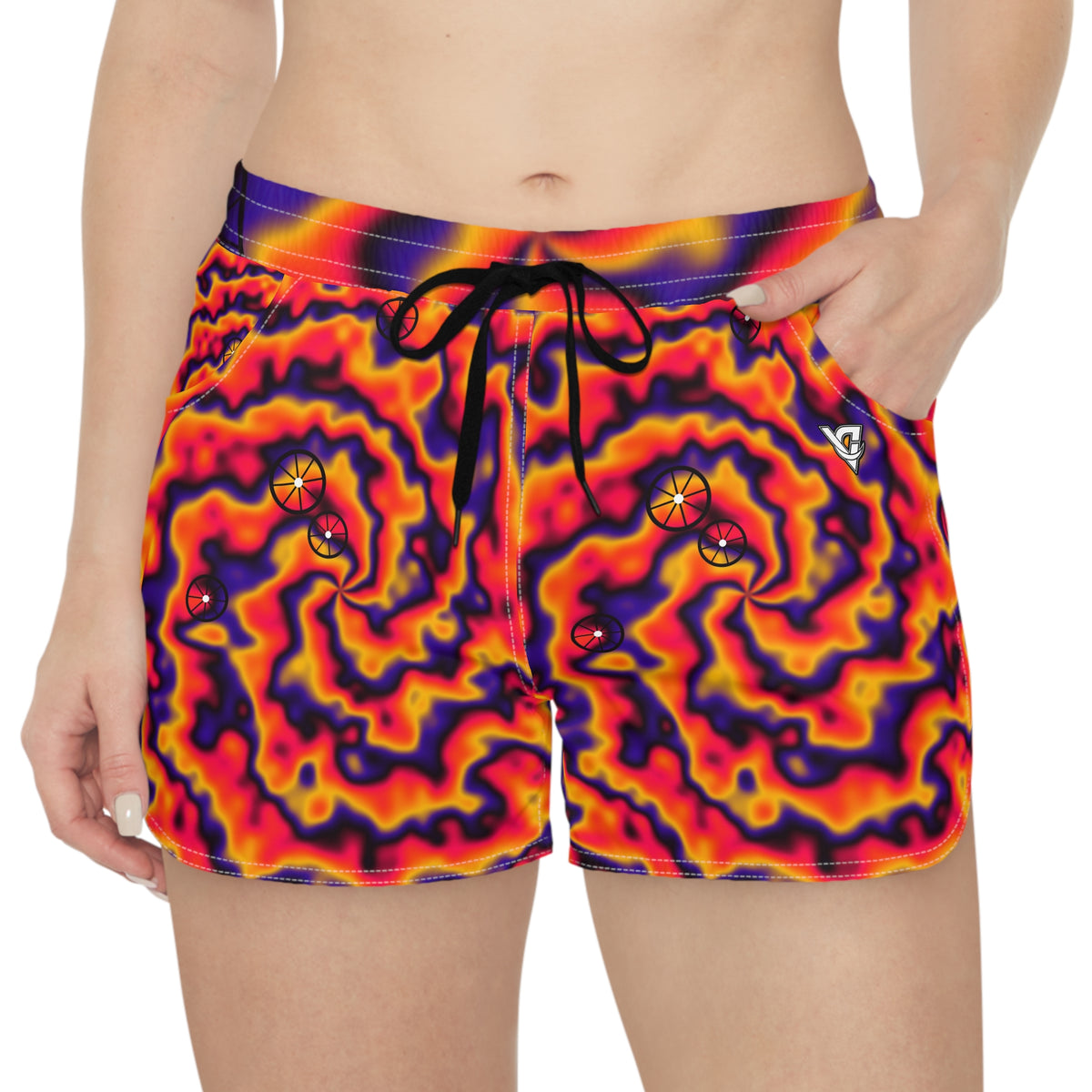 Cycling Hot Lava Tie-Dye Spin Women's Athletic Shorts with Pockets
