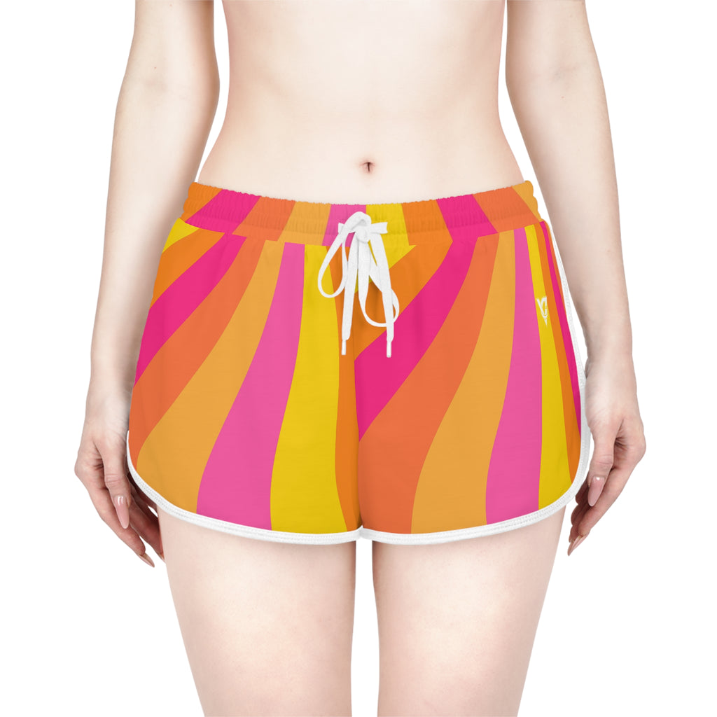 Women's Sunburst Rays Relaxed Shorts – Colorful All-Over Print Running & Workout Shorts