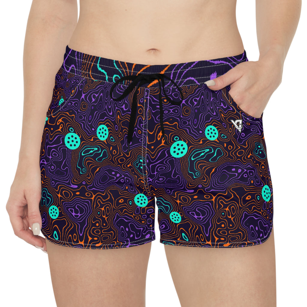 Pickleball Galaxy Glow Topo Trail Women's Athletic Shorts with Pockets