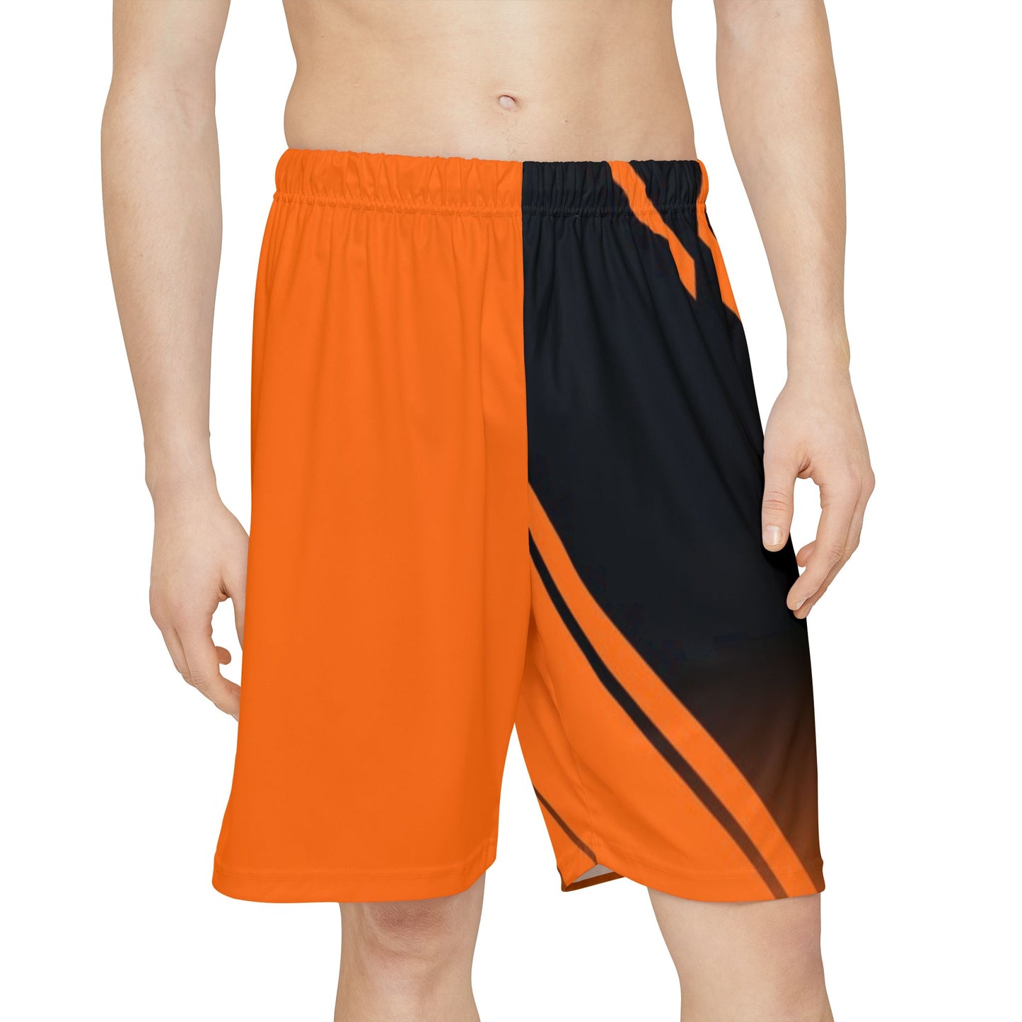 Men's Orange Black Athletic Lightweight Sports & Lounge Wear Shorts — No Pockets