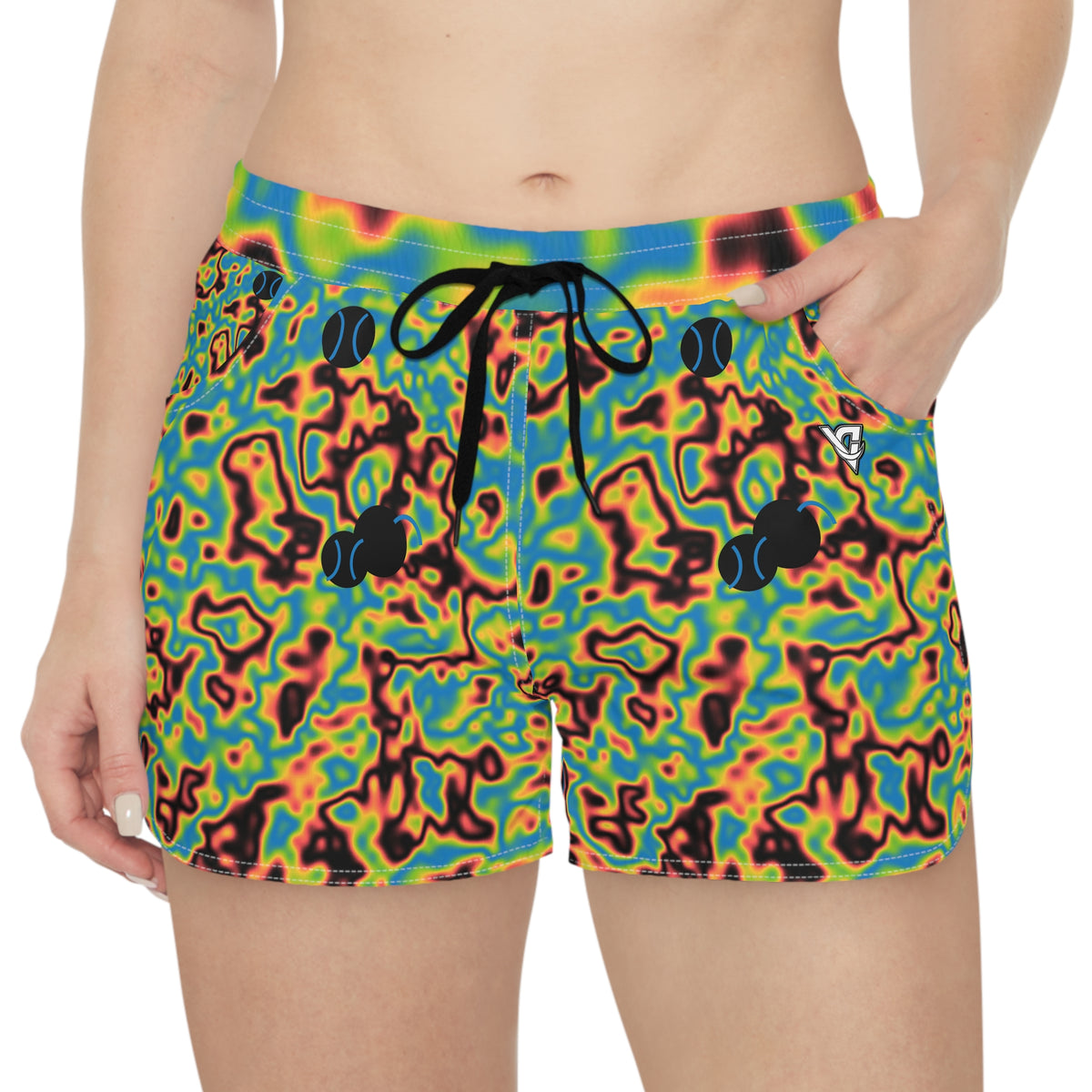 Tennis Rainbow Rally Marble Flow Women's Athletic Shorts with Pockets
