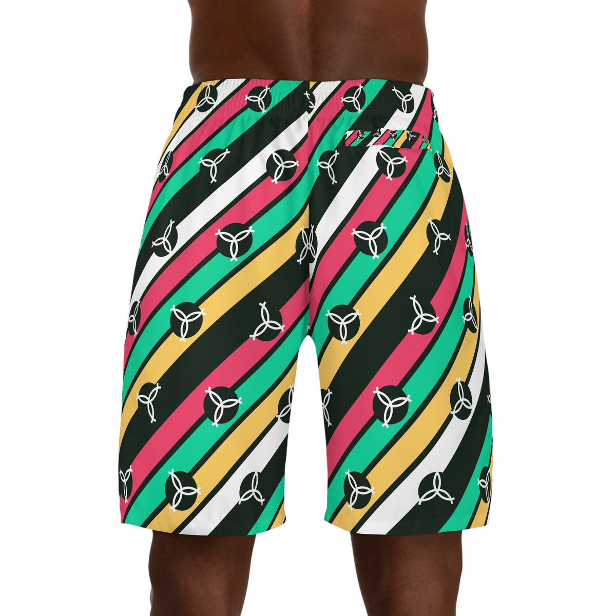 Volleyball Watermelon Stripe Surge Men's Athletic Shorts with Pockets