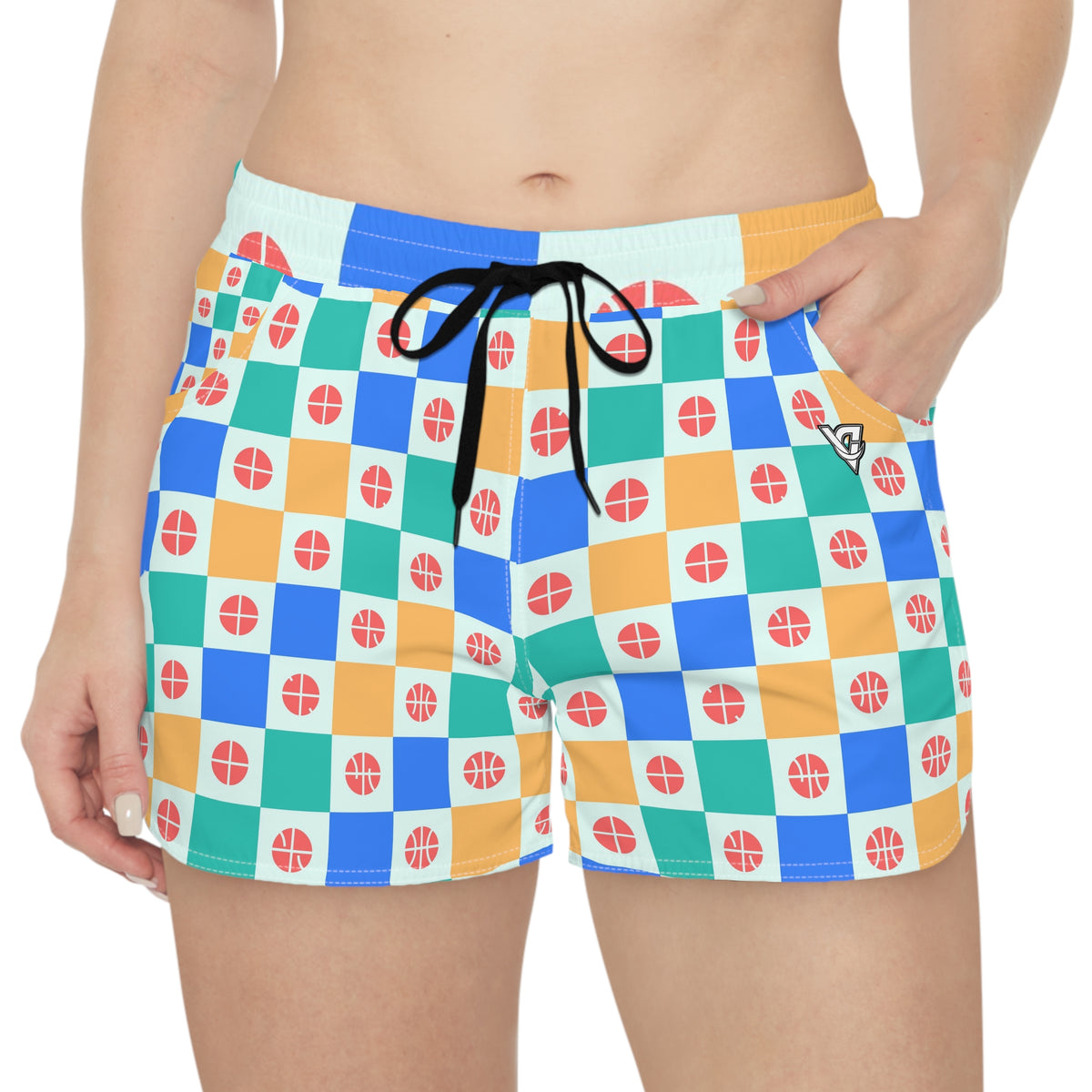 Basketball Sea Glass Checker Drive Women's Athletic Shorts with Pockets