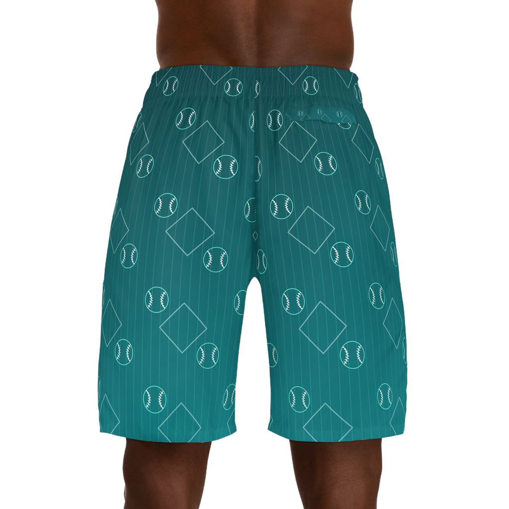 Baseball & Softball Teal Wave Diamond Stitch Men's Athletic Shorts with Pockets