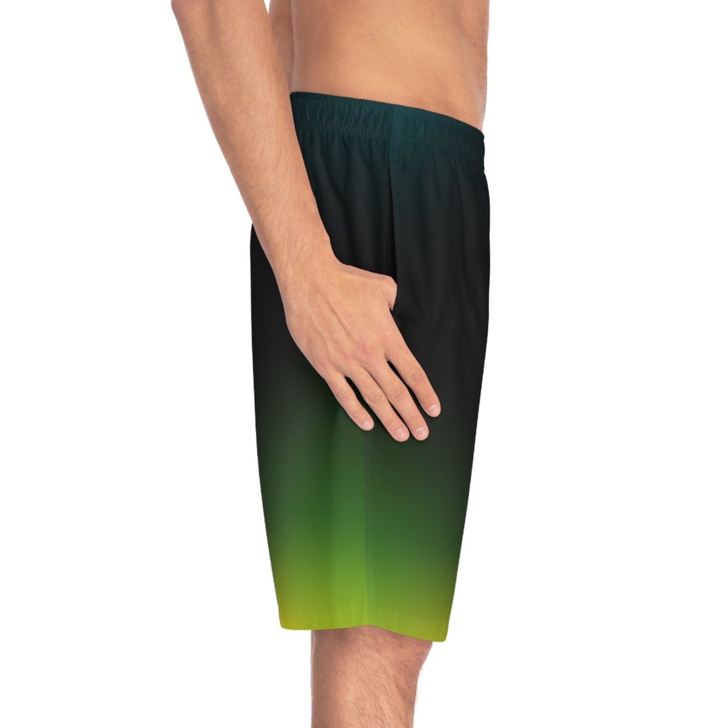 Men's Board Shorts – Bold Gradient Surf Trunks with Orange & Yellow Chevron Accent