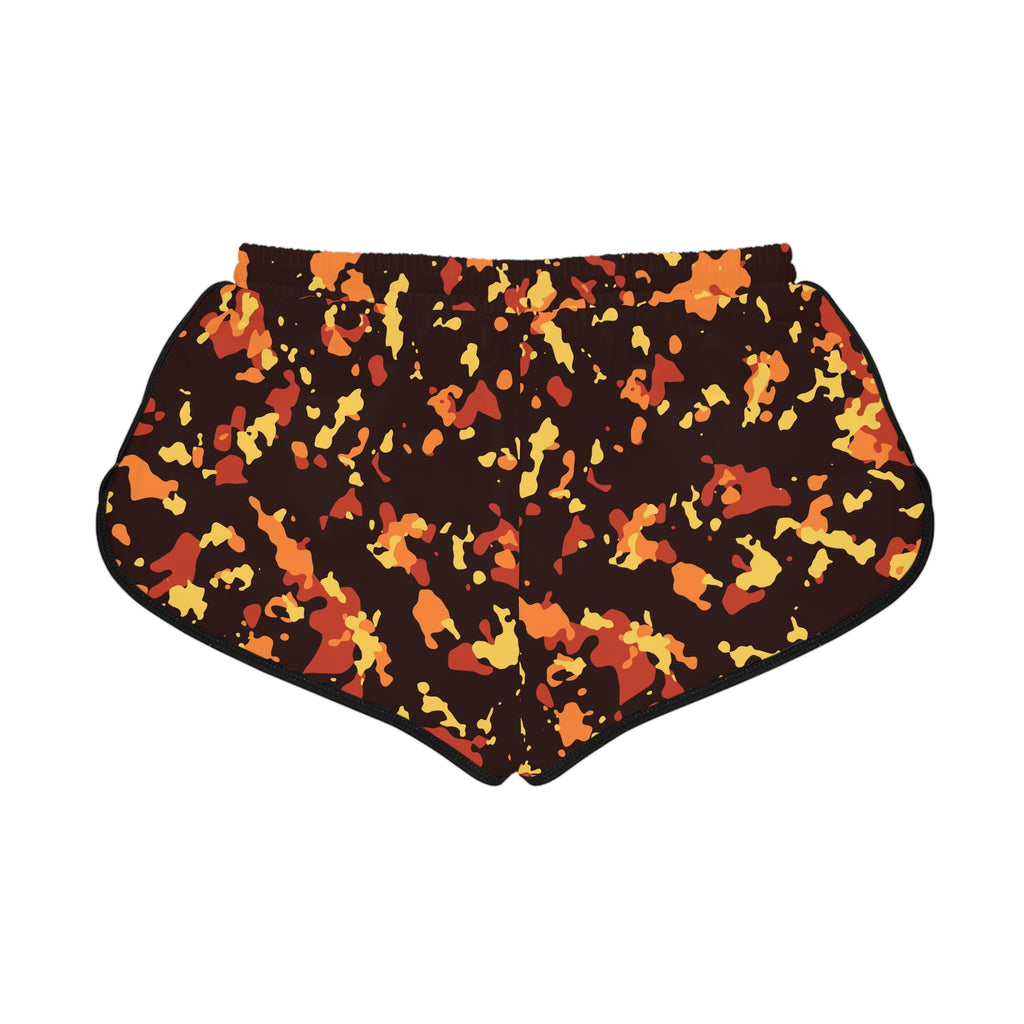 Women's Sunset Orchard Splatter Relaxed Shorts — All-Over Print Running & Workout Shorts