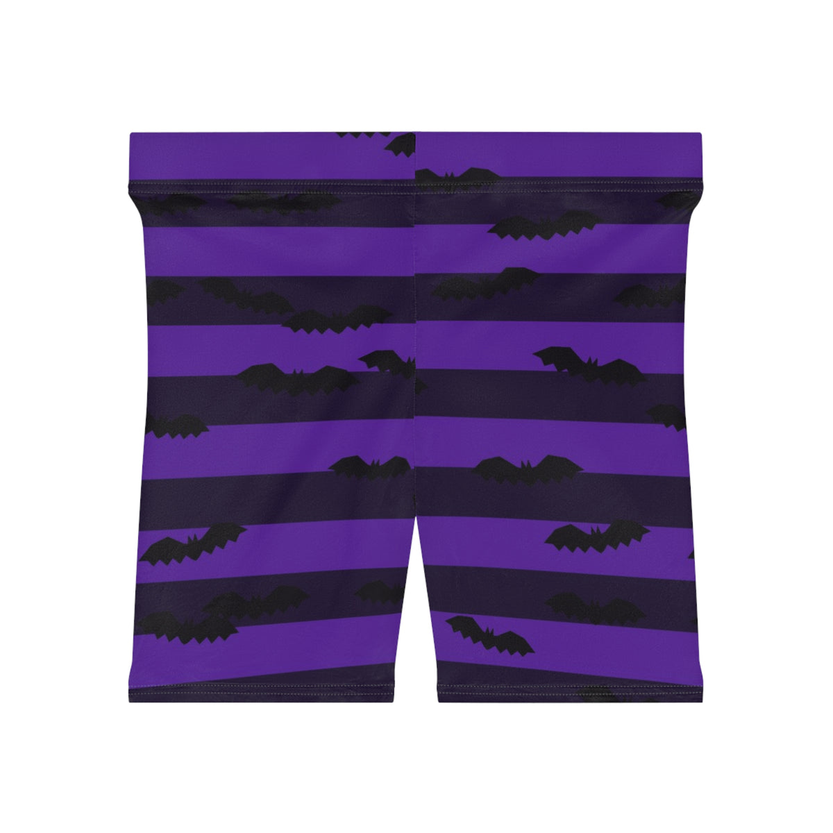Halloween Witching Purple Bat Stripe Women's Biker Shorts — High-Waist Workout Shorts