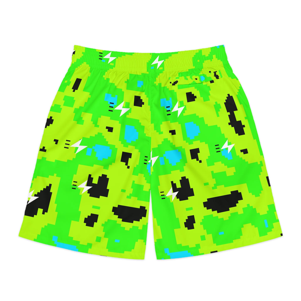 Running Lime Riot Pixel Camo Men's Athletic Shorts with Pockets