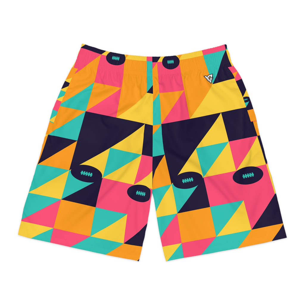 Football Electric Mango Prism Block Men's Athletic Shorts with Pockets
