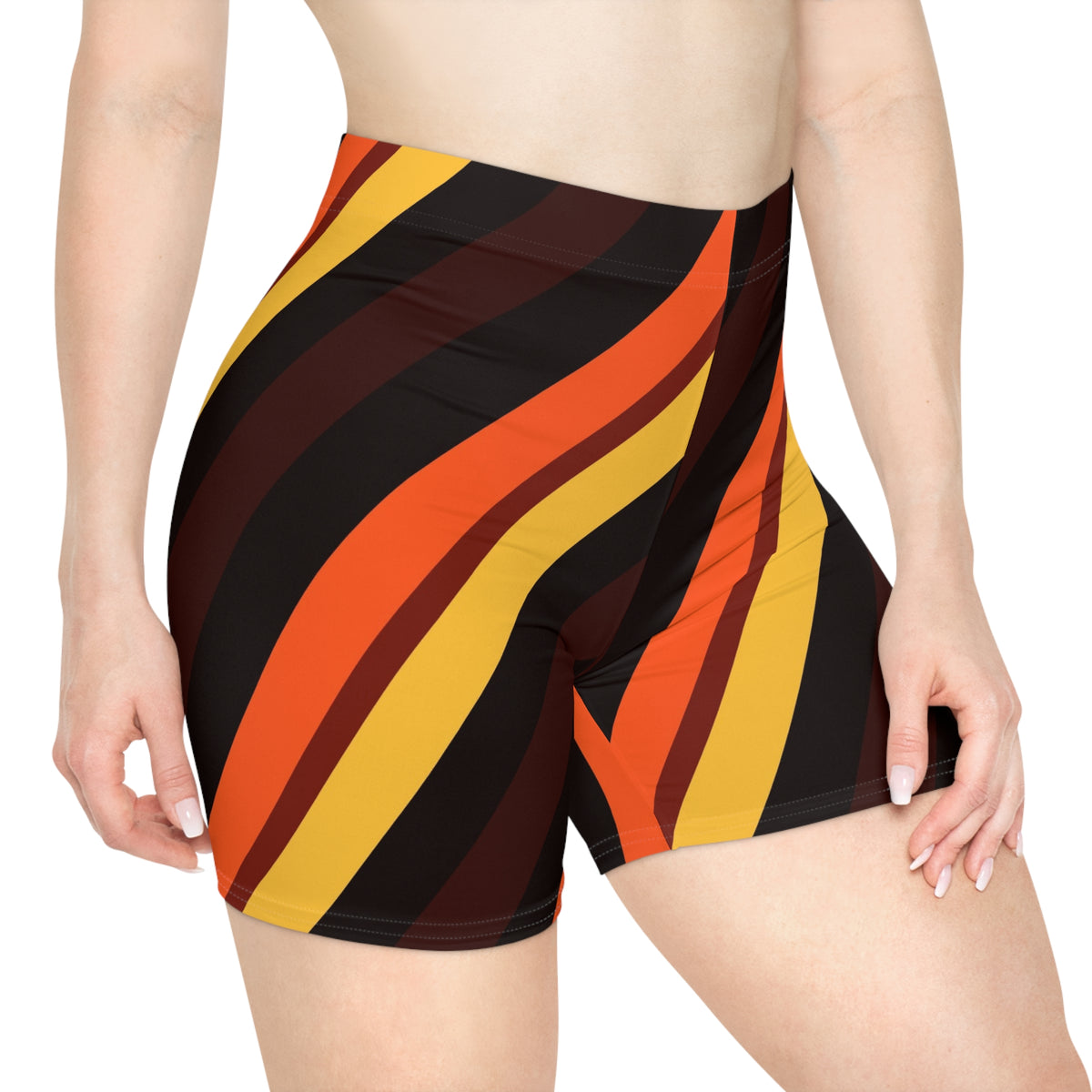 Ember Stripe Women's Biker Shorts — High-Waist Workout Shorts