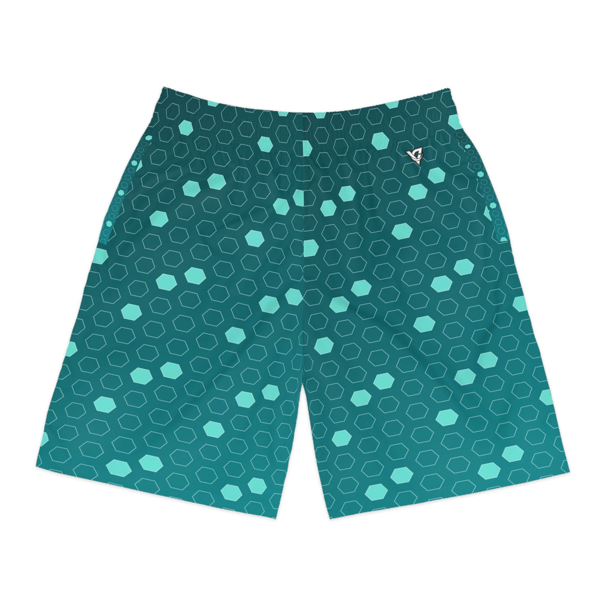Soccer Teal Wave Hex Pitch Men's Athletic Shorts with Pockets