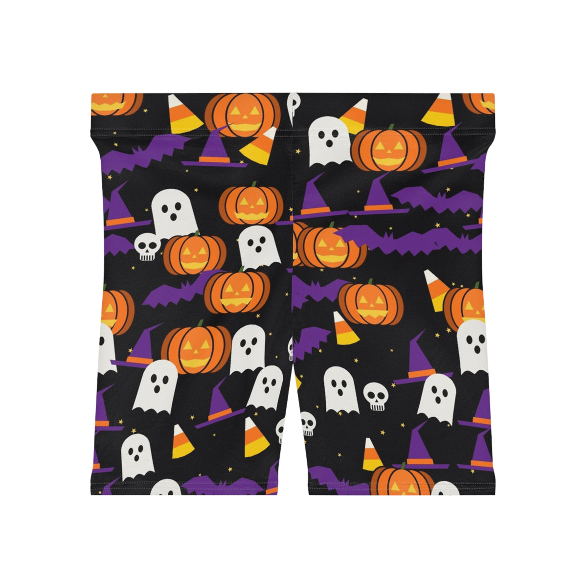 Halloween Midnight Pumpkin Spooky Mix Women's Biker Shorts — High-Waist Workout Shorts