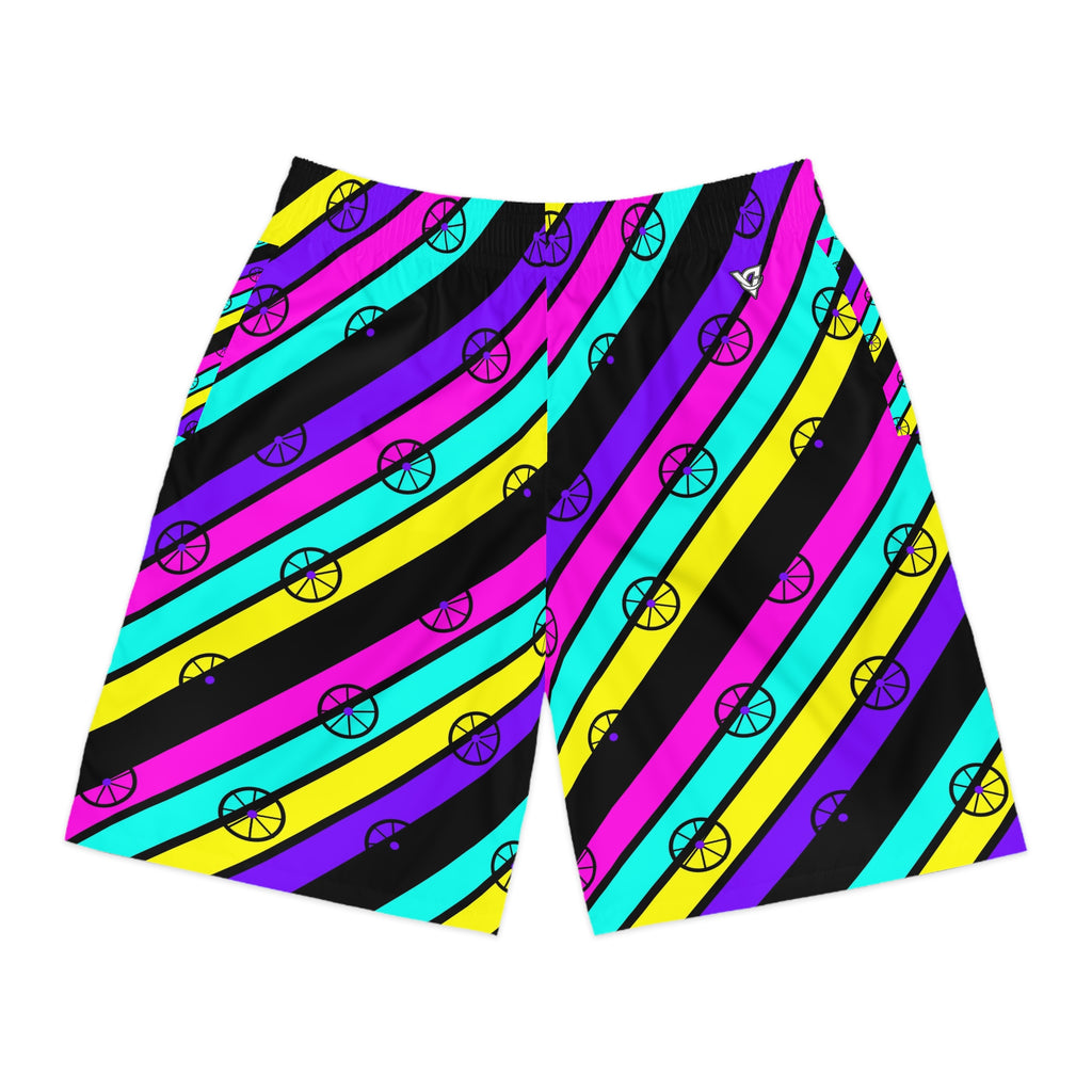 Cycling Midnight Neon Stripe Surge Men's Athletic Shorts with Pockets