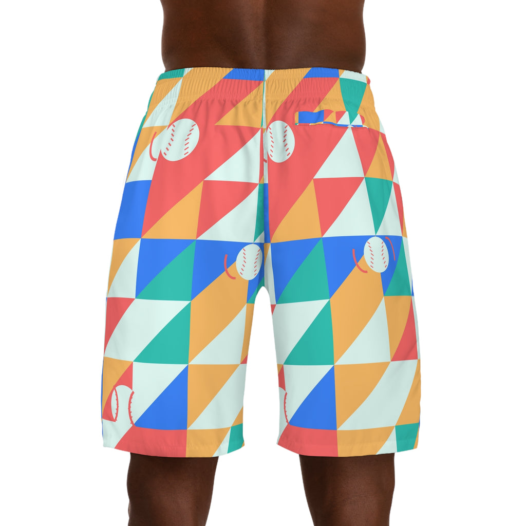 Baseball & Softball Sea Glass Prism Block Men's Athletic Shorts with Pockets
