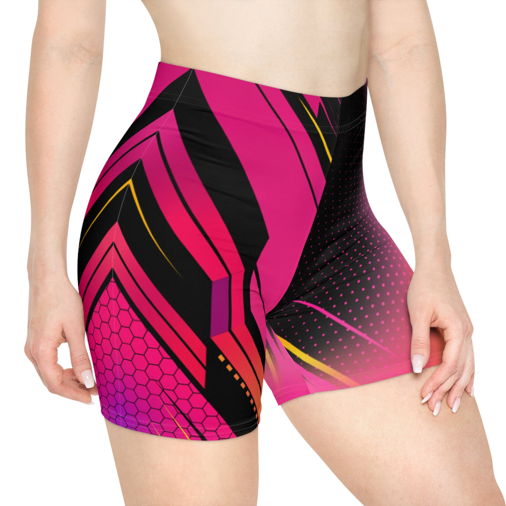 Biker Shorts | Neon Pink Geometric Activewear