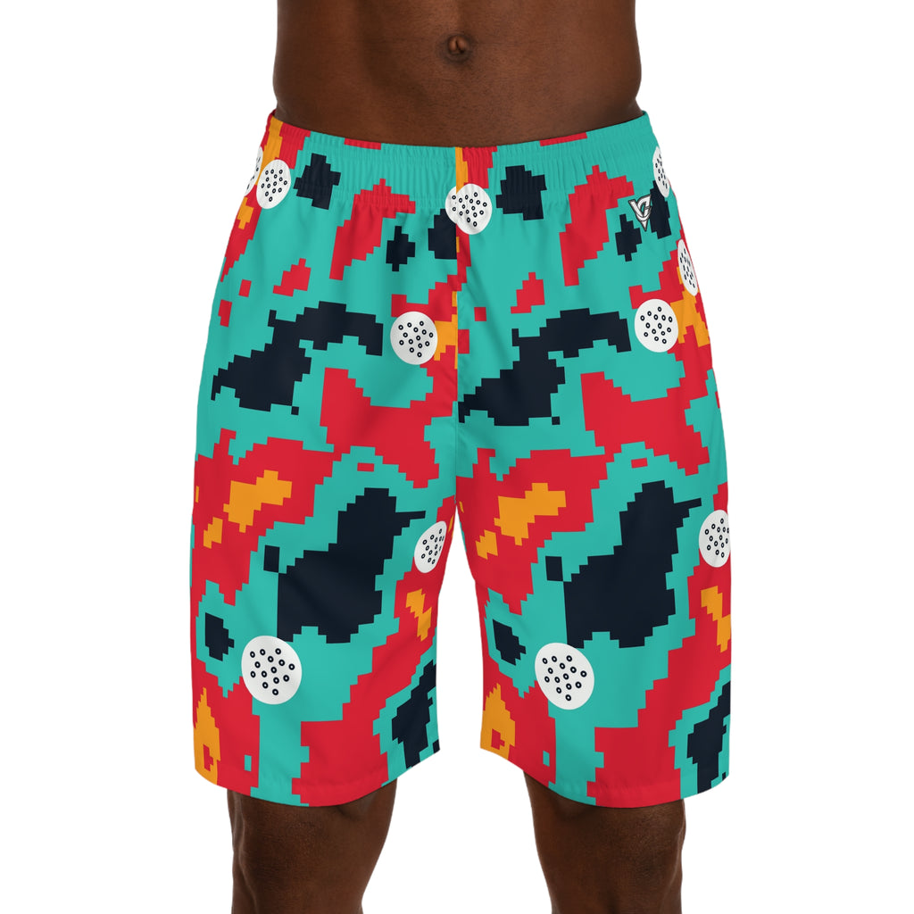 Golf Aqua Volt Pixel Camo Men's Athletic Shorts with Pockets