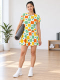 Yoga Citrus Pop Checker Drive Women's Athletic Skater Skirt - front view