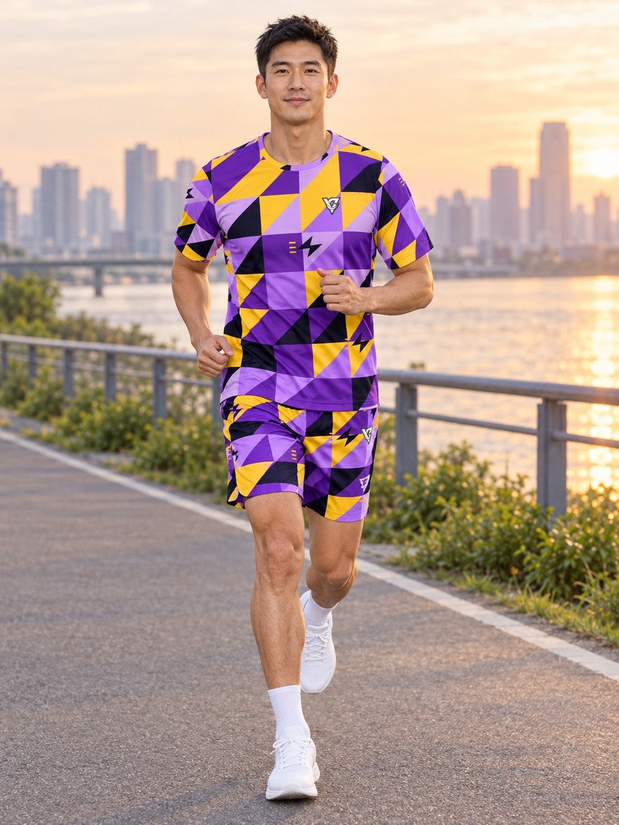 Running Ultra Grape Prism Block Men's Athletic Shorts with Pockets - front view