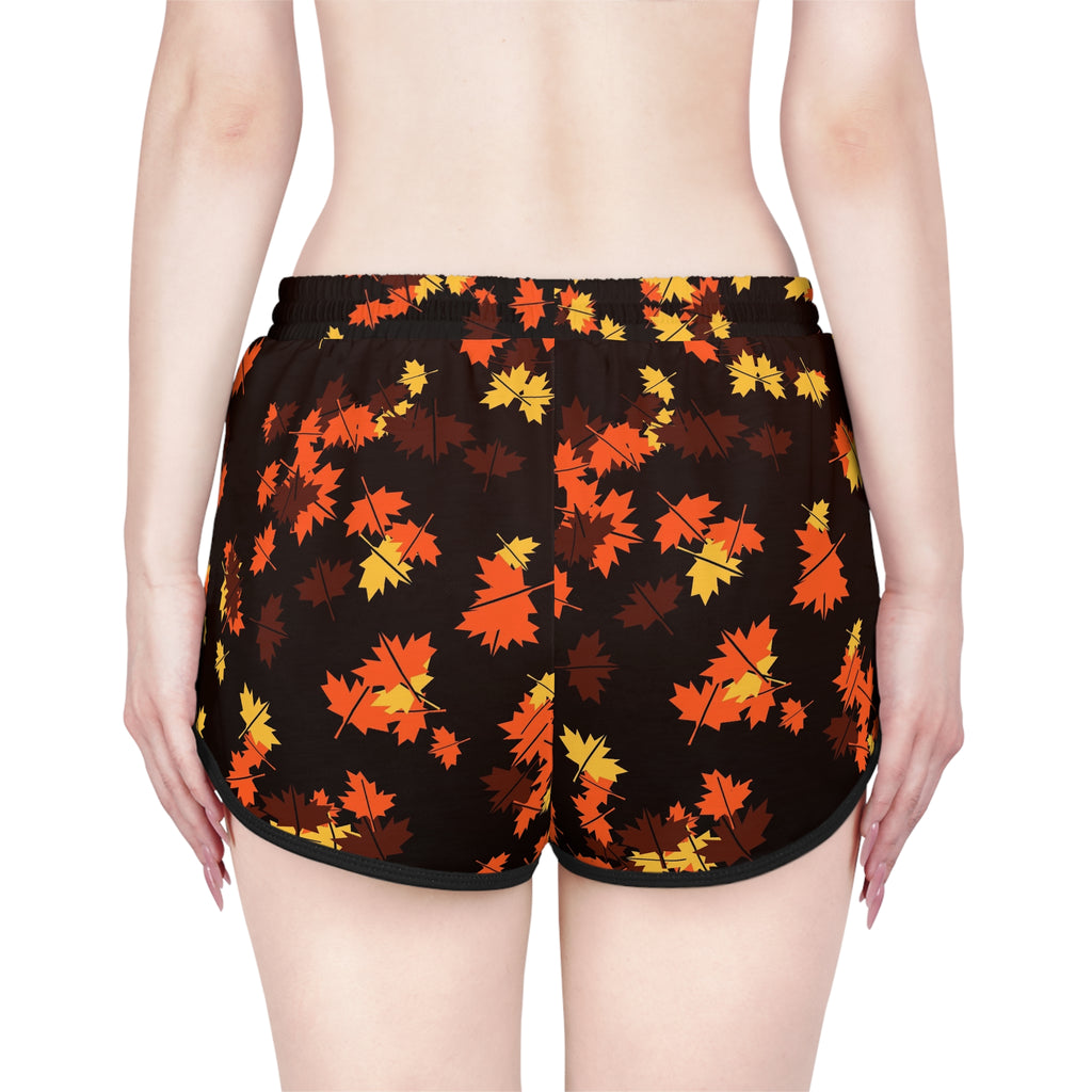Women's Bonfire Falling Leaves Relaxed Shorts — All-Over Print Running & Workout Shorts