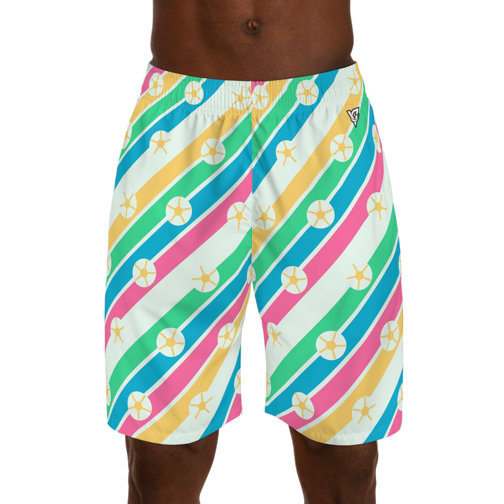 Soccer Mint Sorbet Stripe Surge Men's Athletic Shorts with Pockets