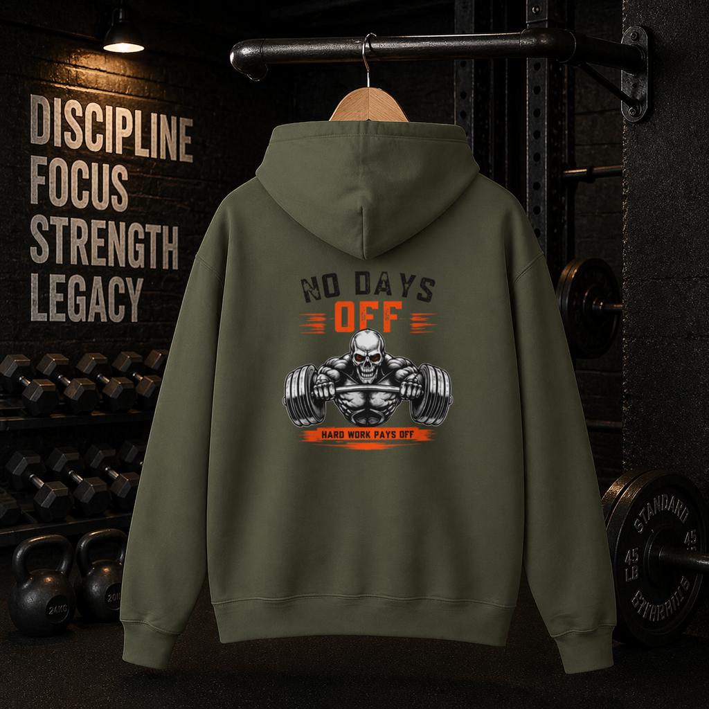 No Days Off | Heavy Hooded Sweatshirt