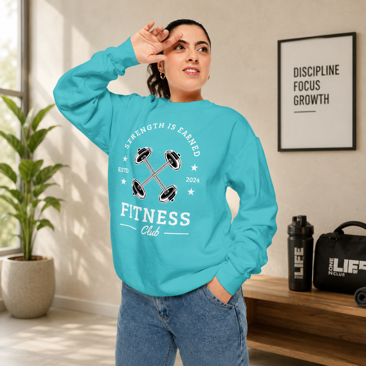 Fitness Club Sweatshirt | "Strength Is Earned" Crewneck