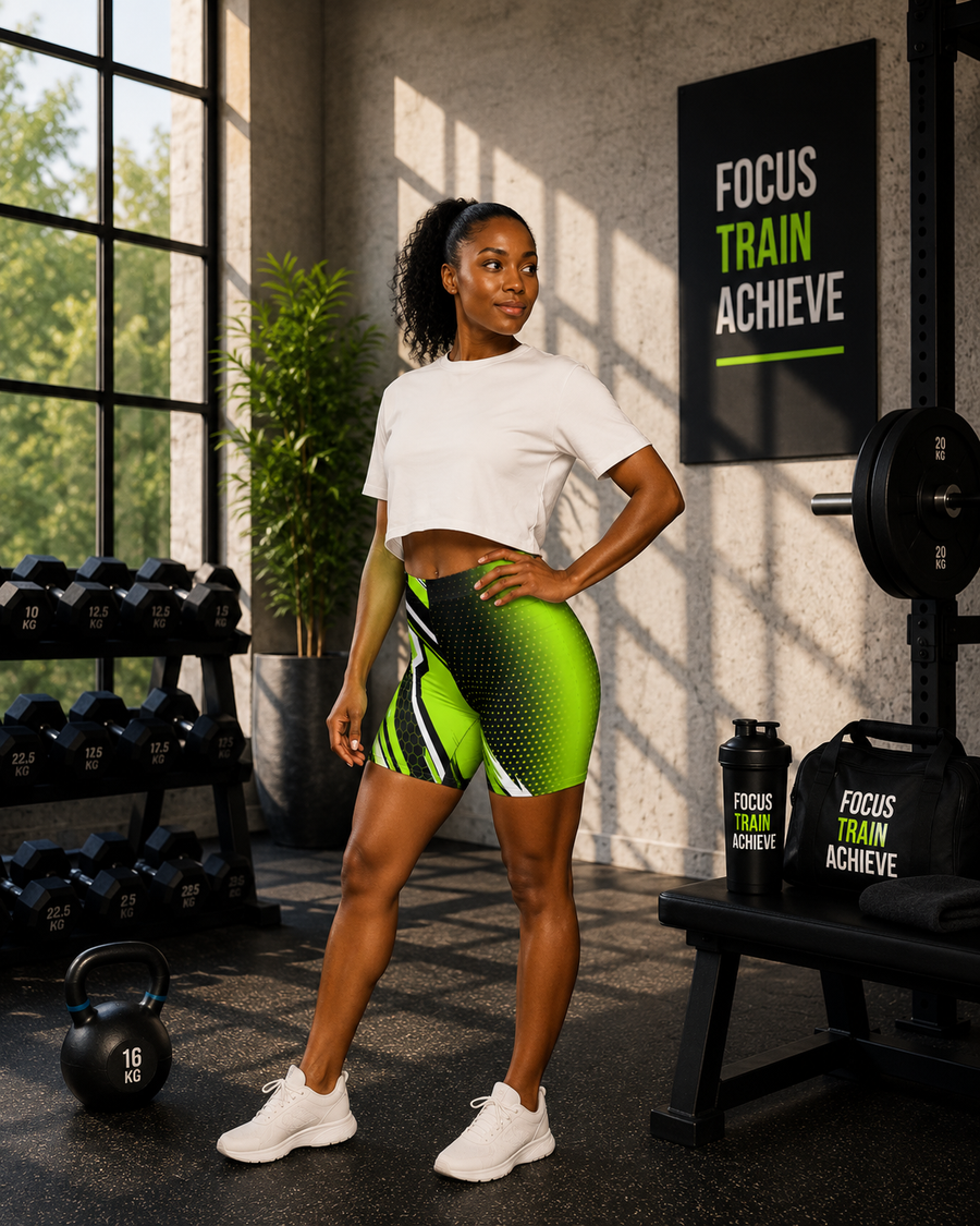 Neon Green Racing Biker Shorts | Activewear