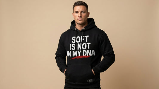 Soft Is Not In My DNA Hoodie — Bold Statement Pullover for Gamers & Fitness Fans