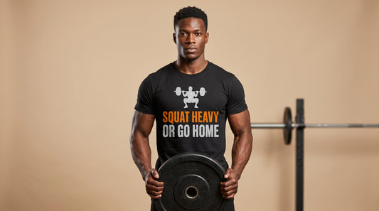 Squat Heavy Tee — Bold Orange Gym Shirt for Weightlifters & CrossFit